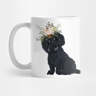 Black Dog with Flowers Mug